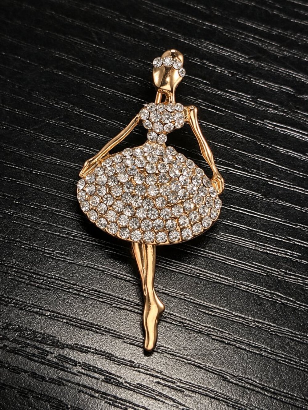 Gold Rhinestone Ballerina Brooch Pin – Crystal Ballet Dancer Jewelry